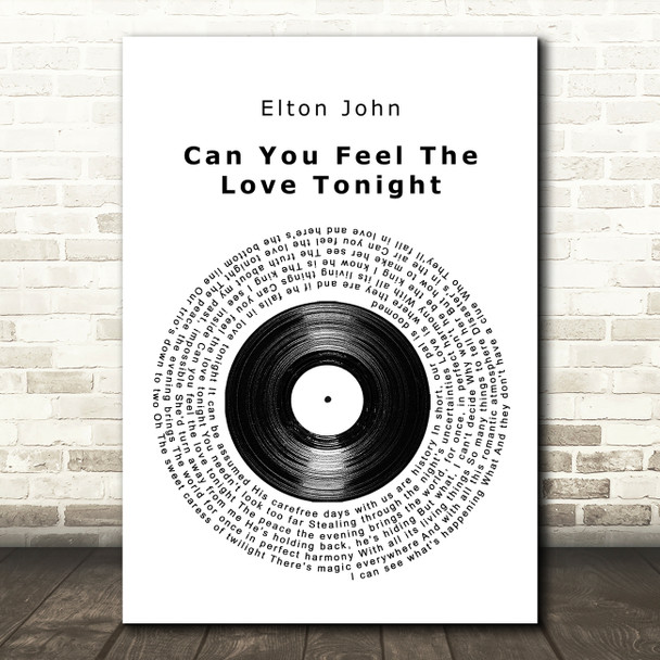 Elton John Can You Feel The Love Tonight Vinyl Record Song Lyric Quote Music Print