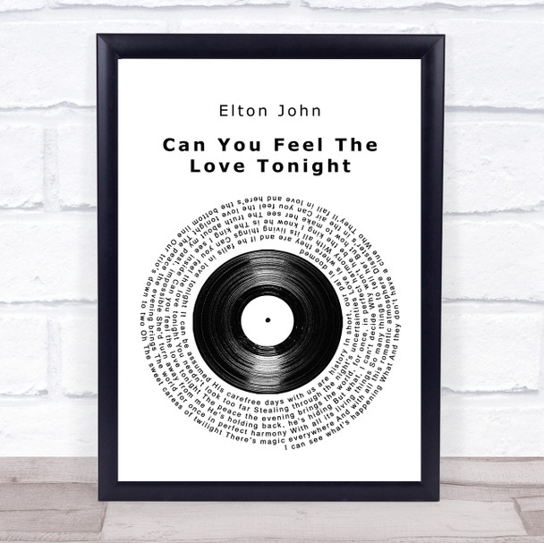 Elton John Can You Feel The Love Tonight Vinyl Record Song Lyric Quote Music Print