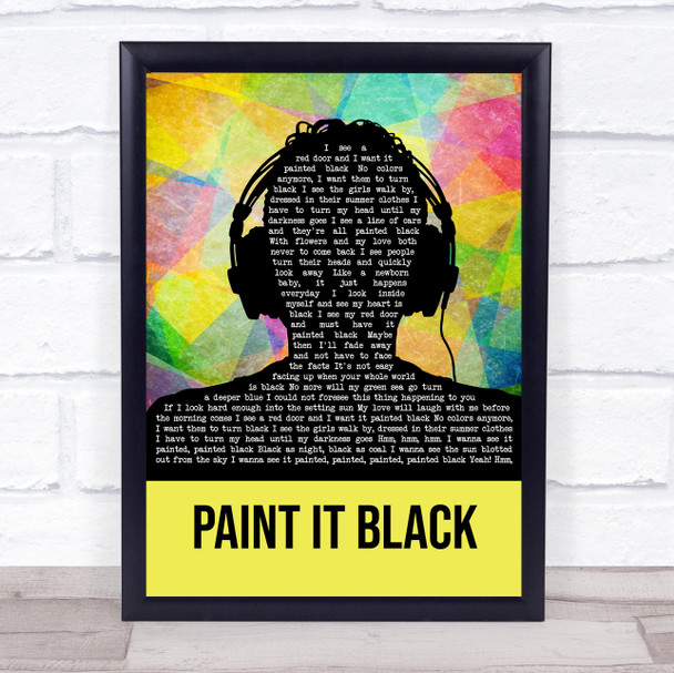 The Rolling Stones Paint It Black Multicolour Man Headphones Song Lyric Quote Music Print