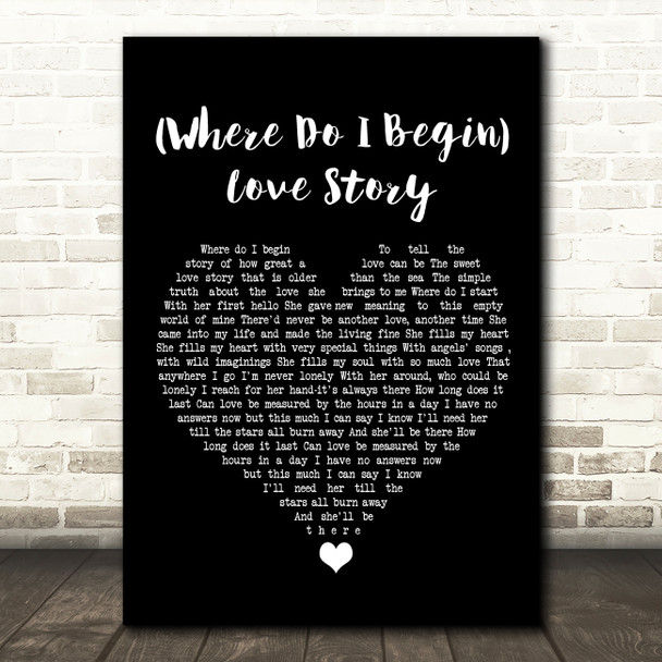 Andy Williams (Where Do I Begin) Love Story Black Heart Song Lyric Quote Music Print