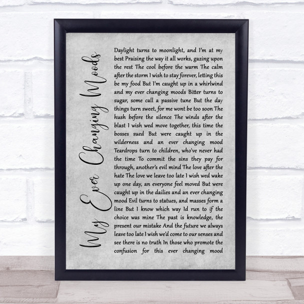 Paul Weller My Ever Changing Moods Grey Rustic Script Song Lyric Quote Music Print