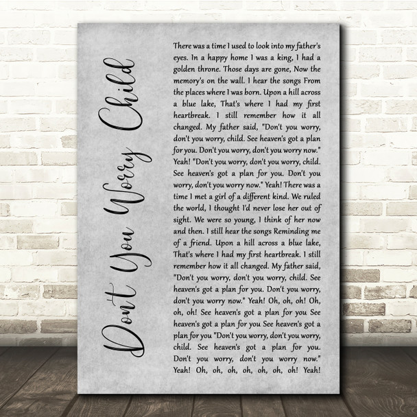 Swedish House Mafia Don't You Worry Child Grey Rustic Script Song Lyric Quote Music Print