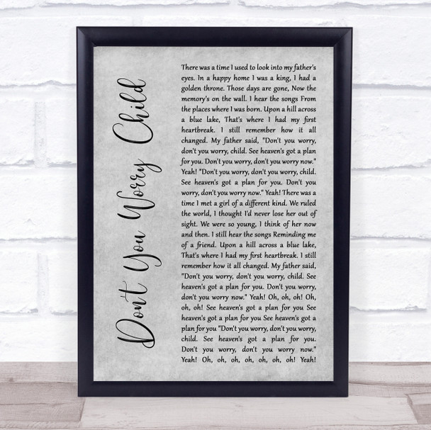 Swedish House Mafia Don't You Worry Child Grey Rustic Script Song Lyric Quote Music Print