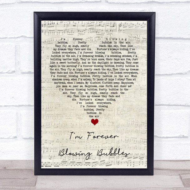 Cockney Rejects I'm Forever Blowing Bubbles Script Heart Song Lyric Quote Music Print