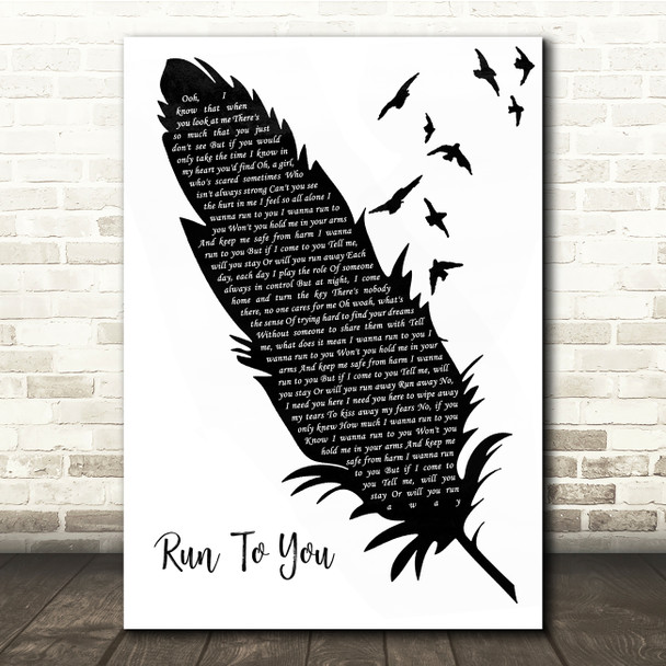 Whitney Houston Run To You Black & White Feather & Birds Song Lyric Quote Music Print