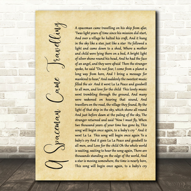 Chris De Burgh A Spaceman Came Travelling Rustic Script Song Lyric Quote Music Print