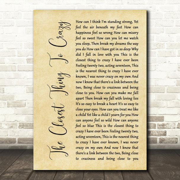 Katie Melua The Closest Thing To Crazy Rustic Script Song Lyric Quote Music Print