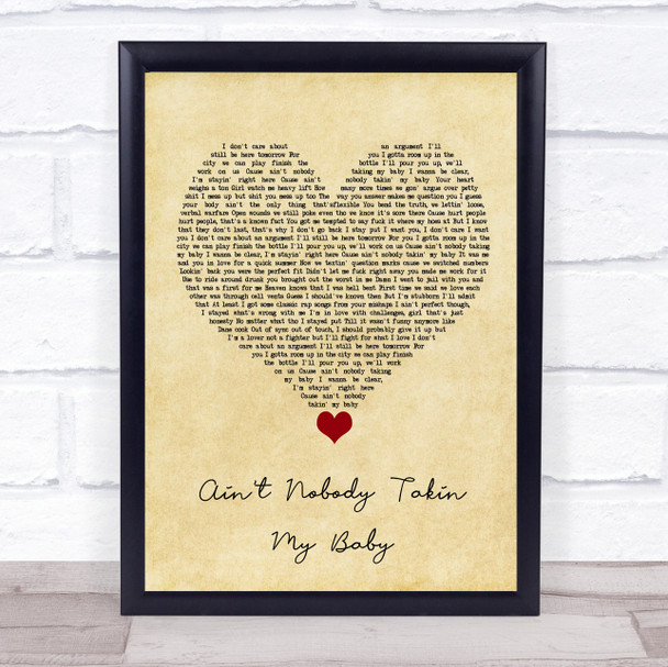 Russ Ain't Nobody Takin My Baby Vintage Heart Song Lyric Quote Music Print