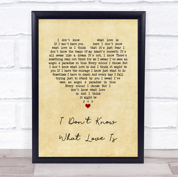 Lady Gaga & Bradley Cooper I Don't Know What Love Is Vintage Heart Song Lyric Quote Music Print