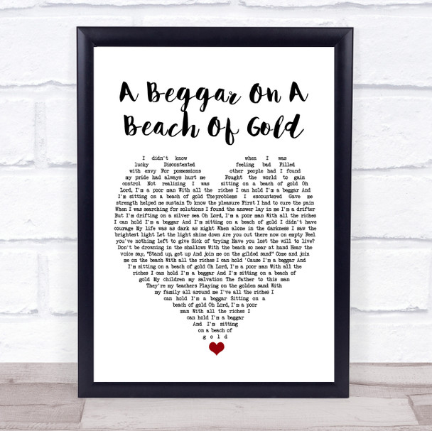 Mike + The Mechanics A Beggar On A Beach Of Gold White Heart Song Lyric Quote Music Print