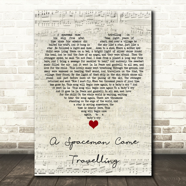 Chris De Burgh A Spaceman Came Travelling Script Heart Song Lyric Quote Music Print