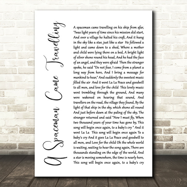 Chris De Burgh A Spaceman Came Travelling White Script Song Lyric Quote Music Print