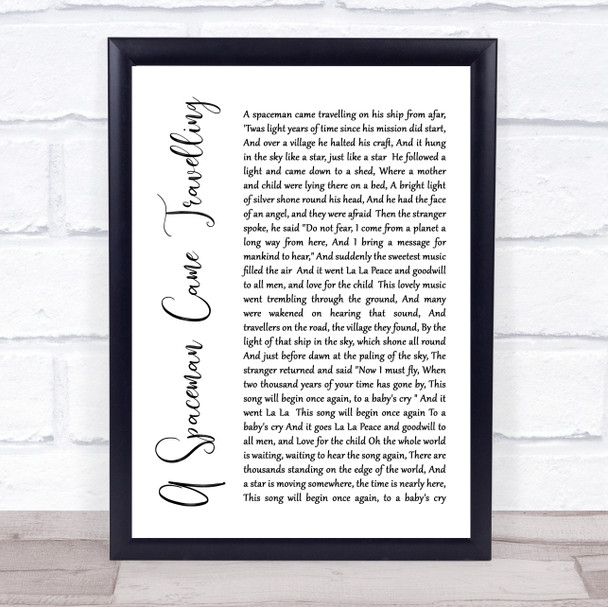 Chris De Burgh A Spaceman Came Travelling White Script Song Lyric Quote Music Print