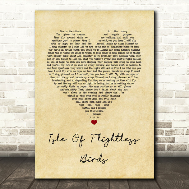 Twenty One Pilots Isle Of Flightless Birds Vintage Heart Song Lyric Quote Music Print