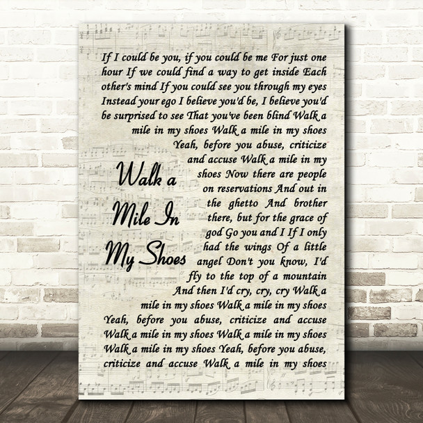 Elvis Presley Walk A Mile In My Shoes Vintage Script Song Lyric Quote Music Print