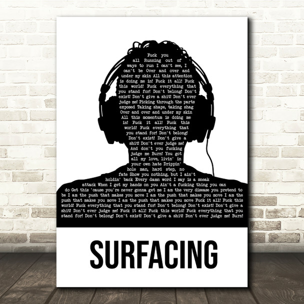 Slipknot Surfacing Black & White Man Headphones Song Lyric Quote Music Print