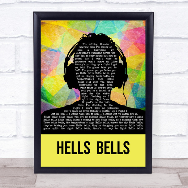 AC DC Hells Bells Multicolour Man Headphones Song Lyric Quote Music Print