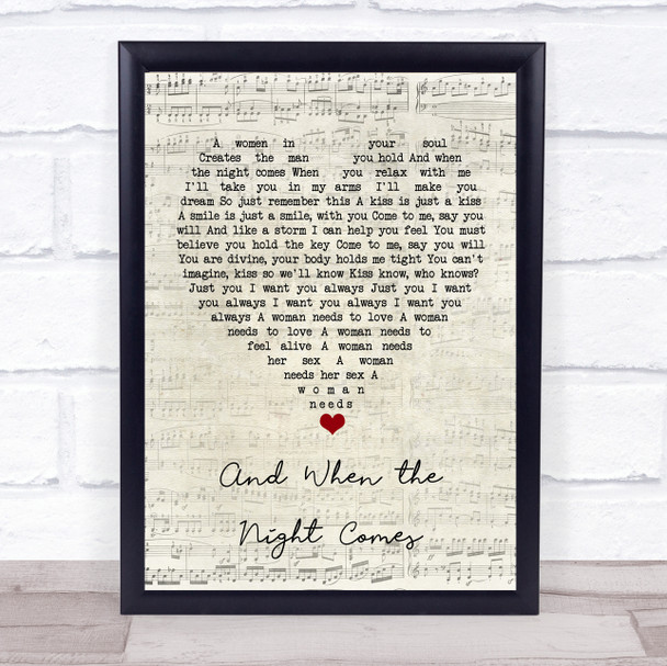 Jon and Vangelis And When the Night Comes Script Heart Song Lyric Quote Music Print