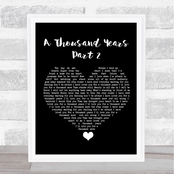 Christina Perri A Thousand Years - Part 2 Black Heart Song Lyric Quote Music Print