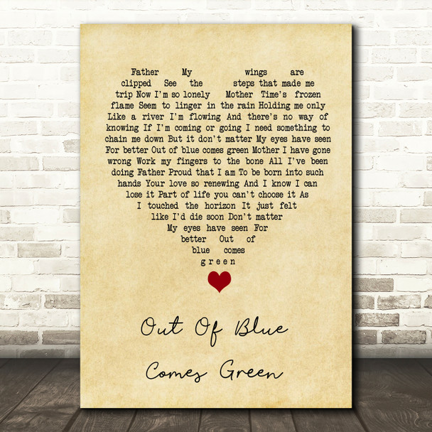 A-ha Out Of Blue Comes Green Vintage Heart Song Lyric Quote Music Print