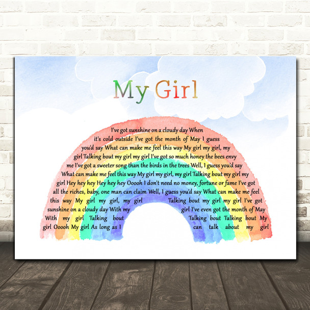 The Temptations My Girl Watercolour Rainbow & Clouds Song Lyric Quote Music Print