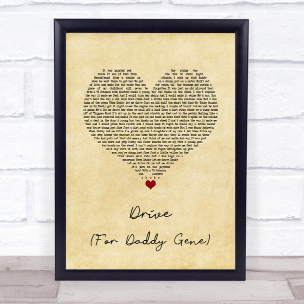 Alan Jackson Drive (For Daddy Gene) Vintage Heart Song Lyric Quote Music Print