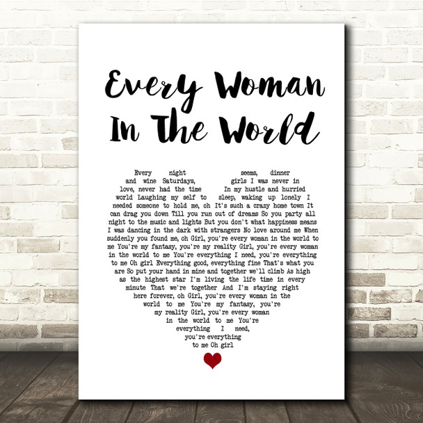 Air Supply Every Woman In The World White Heart Song Lyric Quote Music Print