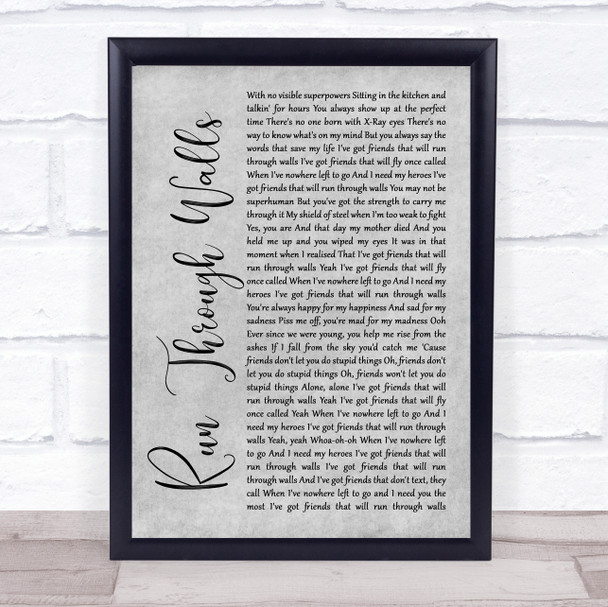 The Script Run Through Walls Grey Rustic Script Song Lyric Quote Music Print