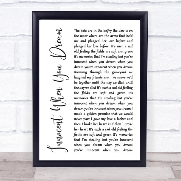 Tom Waits Innocent When You Dream White Script Song Lyric Quote Music Print