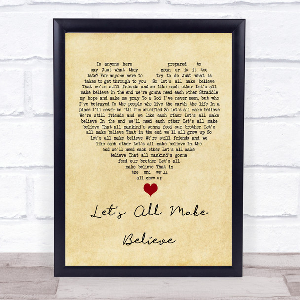 Oasis Let's All Make Believe Vintage Heart Song Lyric Quote Music Print