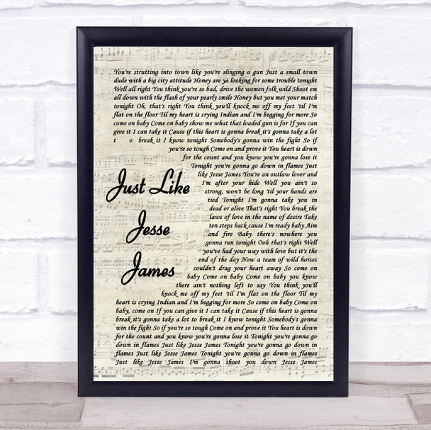 Cher Just Like Jesse James Vintage Script Song Lyric Quote Music Print