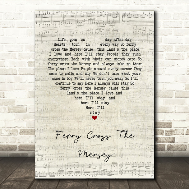 Gerry & The Pacemakers Ferry Cross The Mersey Script Heart Song Lyric Quote Music Print