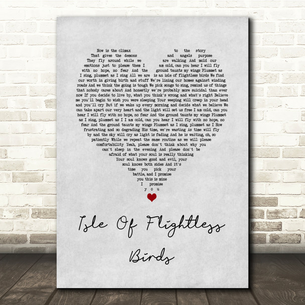 Twenty One Pilots Isle Of Flightless Birds Grey Heart Song Lyric Quote Music Print