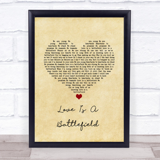 Pat Benatar Love Is A Battlefield Vintage Heart Song Lyric Quote Music Print