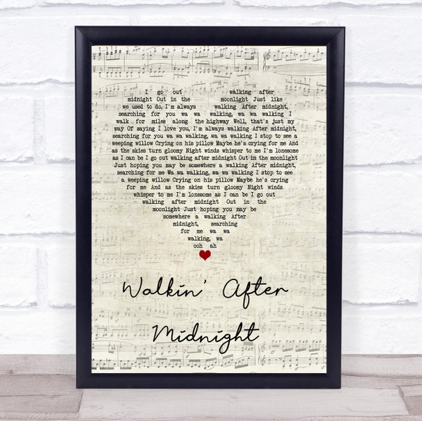 Patsy Cline Walkin' After Midnight Script Heart Song Lyric Quote Music Print