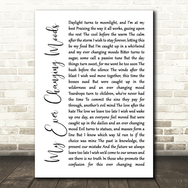 Paul Weller My Ever Changing Moods White Script Song Lyric Quote Music Print