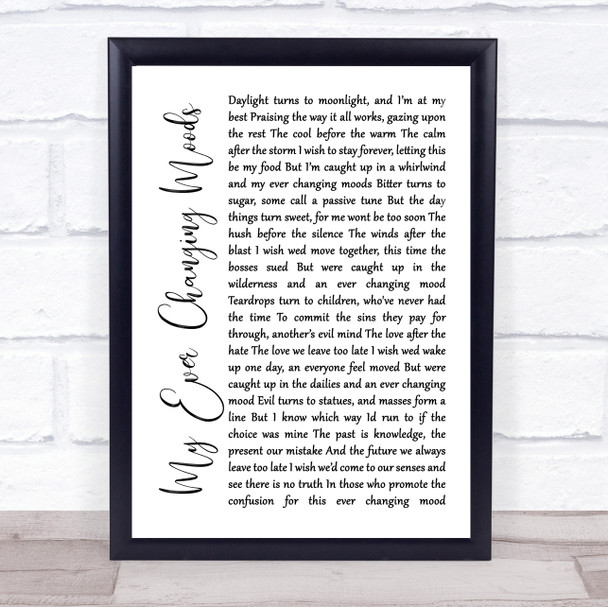 Paul Weller My Ever Changing Moods White Script Song Lyric Quote Music Print