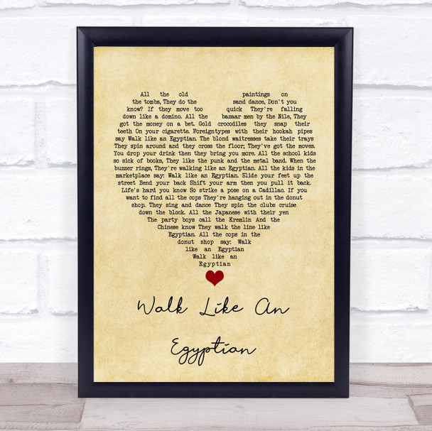The Bangles Walk Like An Egyptian Vintage Heart Song Lyric Quote Music Print