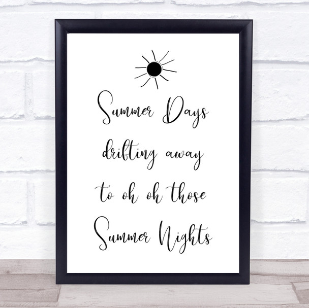Grease Summer Nights Song Lyric Quote Print