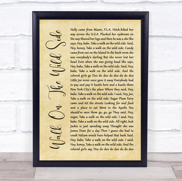 Lou Reed Walk On The Wild Side Rustic Script Song Lyric Quote Music Print