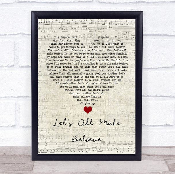 Oasis Let's All Make Believe Script Heart Song Lyric Quote Music Print