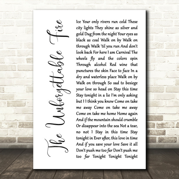 U2 The Unforgettable Fire White Script Song Lyric Quote Music Print