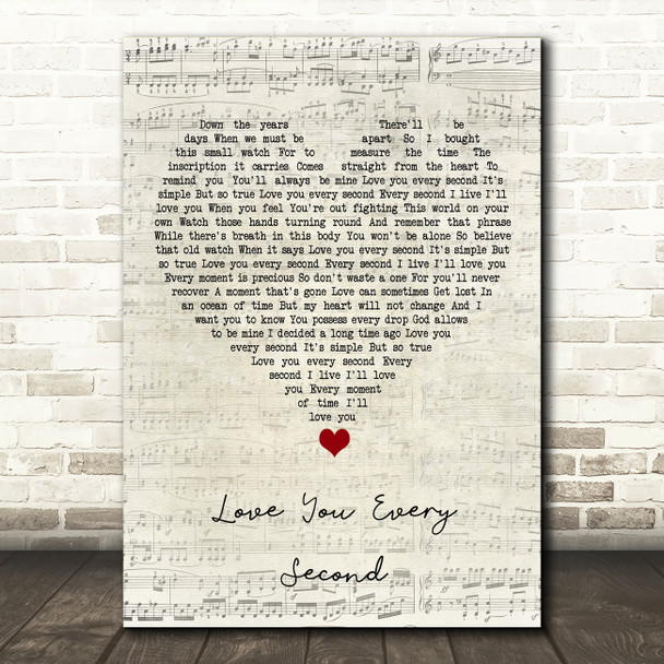 Charlie Landsborough Love You Every Second Script Heart Song Lyric Quote Music Print