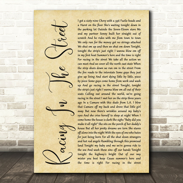 Bruce Springsteen Racing In The Street Rustic Script Song Lyric Quote Music Print
