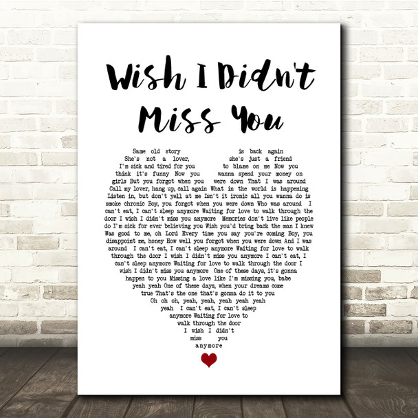 Angie Stone Wish I Didn't Miss You White Heart Song Lyric Quote Music Print