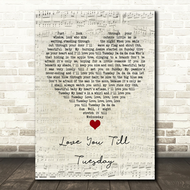 David Bowie Love You Till Tuesday Script Heart Song Lyric Quote Music Print