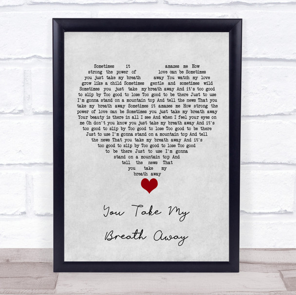 Eva Cassidy You Take My Breath Away Grey Heart Song Lyric Quote Music Print