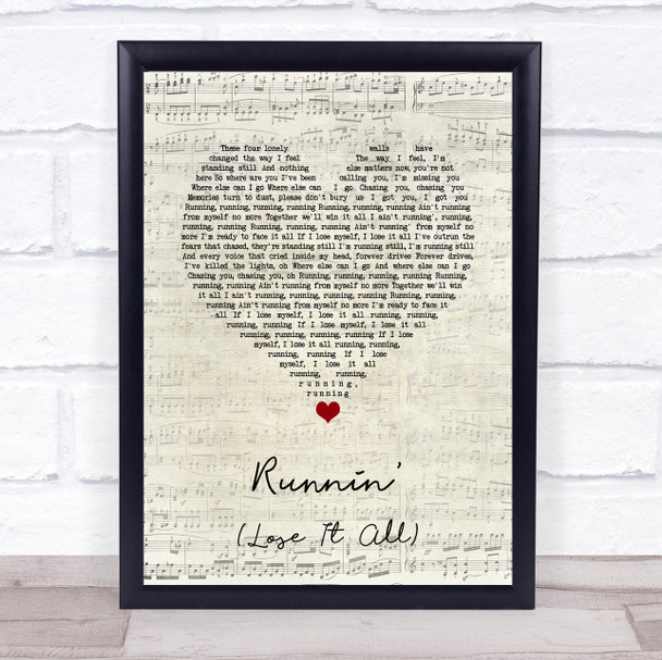 Naughty Boy Runnin' (Lose It All) Script Heart Song Lyric Quote Music Print