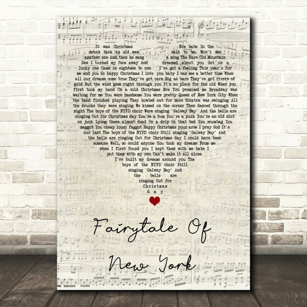 The Pogues Fairytale Of New York Script Heart Song Lyric Quote Music Print