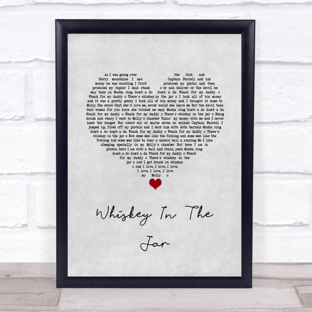 Thin Lizzy Whiskey in the jar 1973 Grey Heart Song Lyric Quote Music Print